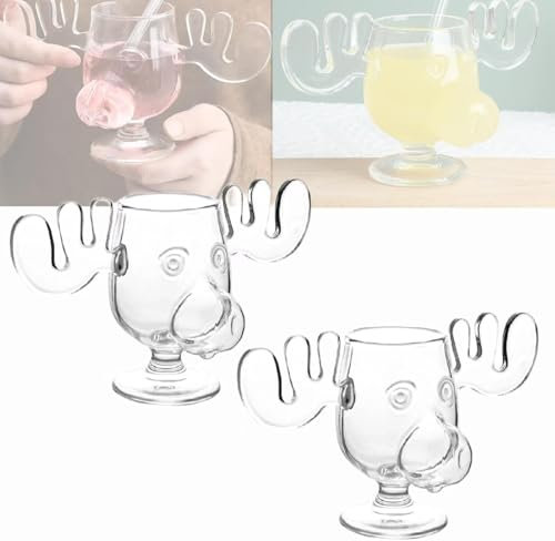 KWJTOY Elchgläser,Weihnachtsgläser National Weihnachtsurlaub, Elchtasse Christmas Vacation, Kreatives Elch-Schnapsglas aus Glass, Moose Mug Elchglas Elchtasse, für Kaffee, Tee, Getränke