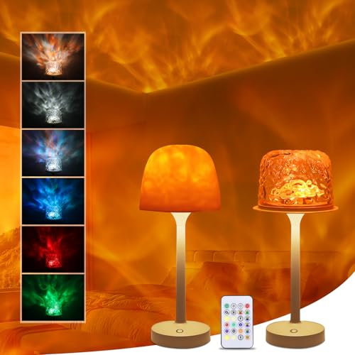 Rechargeable Table Light Ocean Lamp, UP and Down Ocean Wave Lamp Bedside Lamps Northern Night Light for Kids, 16 Color Adjustable Brightness, Remote Control
