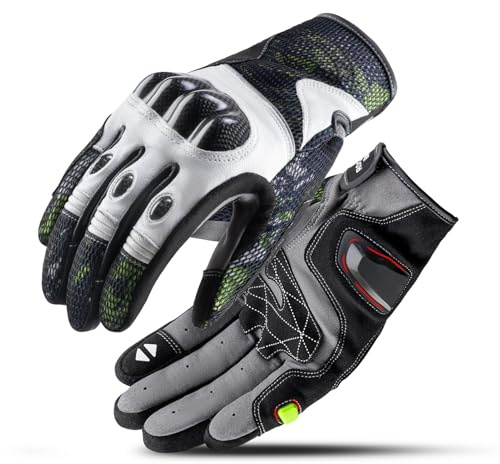 ROCKBROS Motorcycle & Mountain Bike for Men Women - Green Carbon Fiber Knuckle Protection, Motorbike Powersports,Touchscreen MTB Gloves for Dirt Bike, Climbing, Racing,Skiing,Work