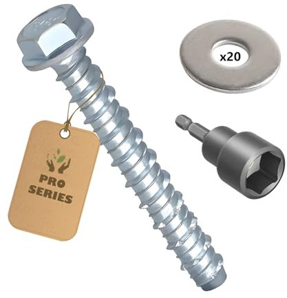 20PCS 3/8 (10mm) x 4 Heavy Duty Concrete Screw Bolts Hex Head,Masonry Bolts for anchoring to Brick or Block, Zinc Plated Anchors,Includes Washers & Hex Socket, Strong, Durable, Easy Install