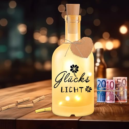 Szhhrxi Geschenk für Frauen - Glückslicht Flaschenlicht, LED Flaschenlicht mit Spruch Glückslicht, Geburtstagsgeschenk für Freundin Frauen, Geldgeschenk für Hochzeiten Geburtstage Weihnachten (XYZG)