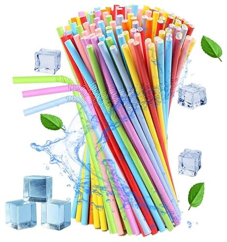 dhaikkkd 100 Pcs Bendy Straws Craft Straws Coloured Disposable Drinking Straws 197mm×6mm Flexible Paper Straw Drinking