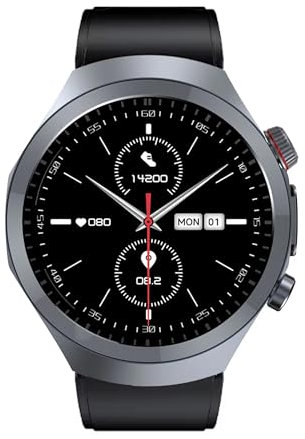 Knauermann PRO 3 Plus rund (2025), Gesundheitsuhr Smartwatch mit Telefoniefunktion, Brustkorb EKG Plus HRV und SOS Funktion, AMOLED Display- BT Bluetooth, Schlafapnoe, Silikonband Schwarz, 14-24