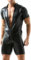 QiaTi Herren Kurzarm-Shorts Leotard Zip Strumpfhose Kunstleder Bodysuit für Männer