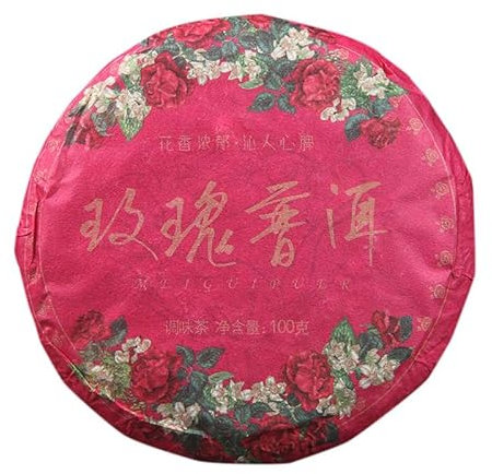 HELLOYOUNG 100g Gâteau au thé Pu-erh bio chinois aromatisé à la rose aliment vert artisanal traditionnel avec un goût intense et un arrière-goût sucré