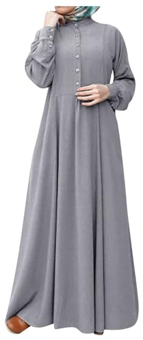 FeiBeauty Gebetskleidung Für Frauen Vintage Einfarbig Langarm Gebetskleid Mit Taste Und Gürtel Abaya Damen Islamischer Ramadan Kleidung Türkisch Muslimische Lang Kleid Naher Osten Dubai Sommerkleid
