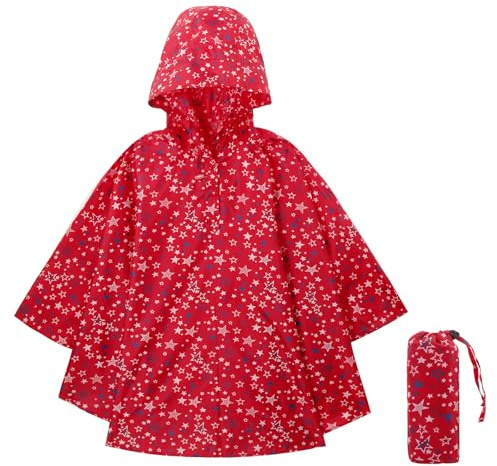 KAKU NANU Poncho Pluie Enfant Imperméable Cape Pluie Cahouet Fille Garçon Rouge 11 12 13 14 Ans