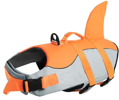 Voarge Hundeschwimmweste für Haie, Hundeschwimmweste für Haie mit Griff und Reflektor, Sicherheitsweste für Haustiere Hundeschwimmweste (Orange, S)