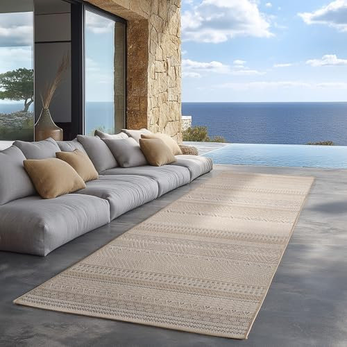 Carpettex Outdoor Teppich wetterfest Beige 80x250 cm Läufer, UV-beständig, ideal für Küche, Balkon, Terrasse auch Wohnzimmer und Esszimmer, Skandinavisches Boho-Design, Pflegeleicht