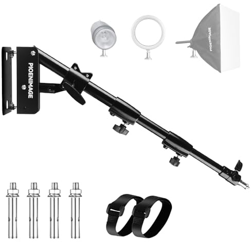 PIOENIMAGE 42 Wall Mount Triangle Boom Arm, Retractable Ring Light Mount, Wall Mount for Softbox, Ring Light, Photography Strobe Light, Monolight, Support 170° Rotation