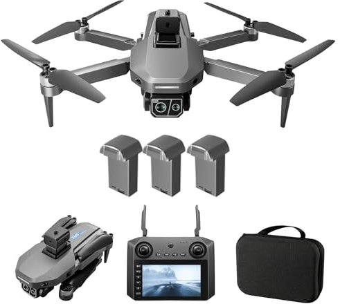 Drone avec caméra 4K pour adultes, GPS Drone avec écran de 4,5 pouces, Évitement d'obstacles, Distance de vol 1000 mètres, Retour Automatique, Suivi Automatique, 75 minutes de vol, 3 Batteries