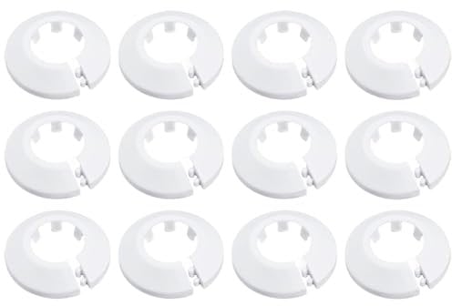 12Pcs White Radiator Pipe Covers Plastic Caps for 15-20mm Pipes Small Decorative Collars Water Pipes Wall Pipe Covers Sleeve Concealer