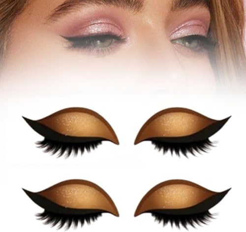 Lazy Eye Shadow Eyelash Patch, 2-in-1 wiederverwendbarer Lidschatten & Falsche Wimpern Aufkleber, Quick Lazy Makeup Tool, bunte Makeup Schablonen für alle Augenformen (Gold)