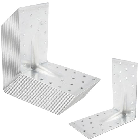 SOTECH 20er Set Bauwinkel 120 × 120 × 80 mm mit Sicke (Verstärkung) 90° | Winkelverbinder Materialstärke 2,5 mm Schwerlastwinkel aus feuerverzinkter Stahl Eckwinkel Stahlwinkel Metallwinkel Winkel