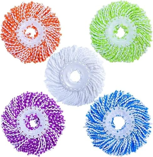 5 PCS Colored Spin Mop Replacement Heads – Universal Microfiber Mop Refills for 360° Rotating Mops, Round Shape Standard Size, Washable & Durable Mop Heads for Wet & Dry Cleaning Floors