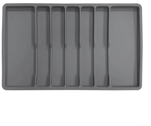 Silverware Organizer Tray With Seven Compartments Silicone Cutlery Holder Non Slip Base For Kitchen Drawer Storage And Utensils(Grey)