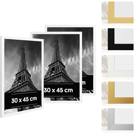 Estancia 3er-Pack Weiße Bilderrahmen aus Kunststoff, 30 x 45 cm – Rahmen mit Bruchsicherem Acrylglas – Moderner Fotorahmen für Wände und Tische