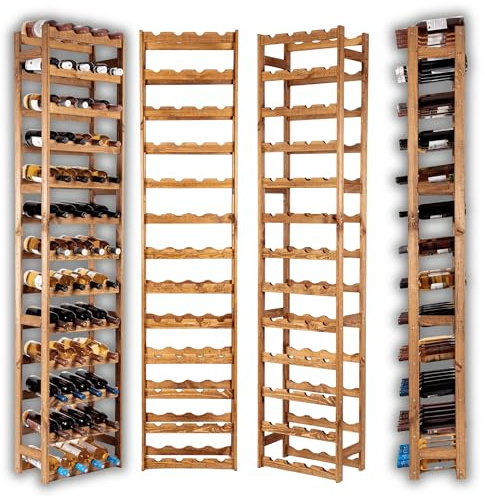 MODO24 Flaschenregal, Weinregal Holz für 52 Flaschen, Weinschrank, Weinständer, Getränkeregal, Weinflaschenhalter, Flaschen Organizer, Flaschenständer, Abmessungen 198x43,4x25 cm, Farbe: Braun