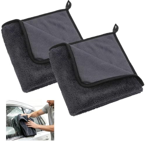 2 Pieces Magic Bathroom Drying Cloth, 40 x 40 cm Super Absorbent Cloths | Streak-Free Magic Cleaning Cloths, Car Drying Towel, Microfibre Cleaning Cloth for Car, Window, Black Microfibre Cloth
