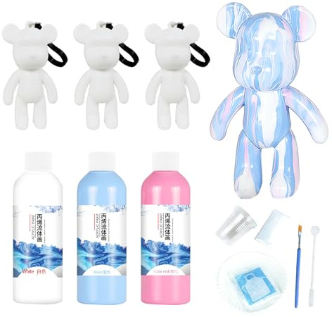 Yolkify DIY Fluid Marble Bear, Marble Bear Pouring Kit - Keyring Design, Acrylic Paint Pouring Set for Kids, Creative Gift for Art Lovers