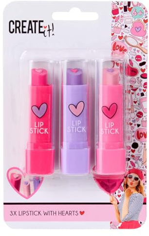 Create it! lippenstift set herzform schminke für kinder 3 stück