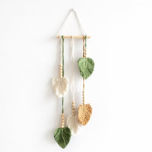 Makramee Wandbehang & Fensterdeko Hängend – Handgewebte Boho Wanddeko aus Baumwolle – Ästhetische Makramee Deko Blätter für Wohnzimmer, Schlafzimmer