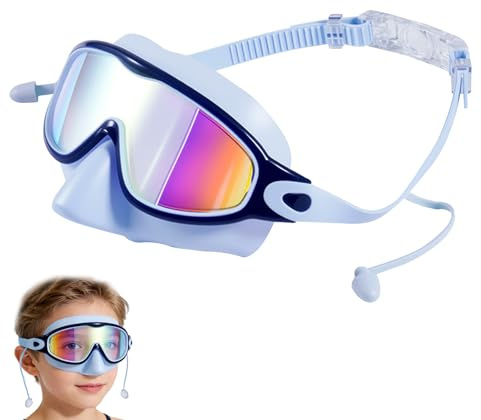 BSITSSS Occhialini Piscina Bambini con clip per il naso, Occhialini Nuoto Bambini Impermeabili Antiappannamento, Guarnizione In Silicone, Occhiali Nuoto con tappi per le orecchie per 4-14 Anni