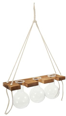 Toddmomy Hängende Hydrokulturvase aus Glas mit Holzgestell Platzsparend und Chemiefrei für Büro und Hochzeitsdekoration Moderner Hydroponischer Pflanzkasten