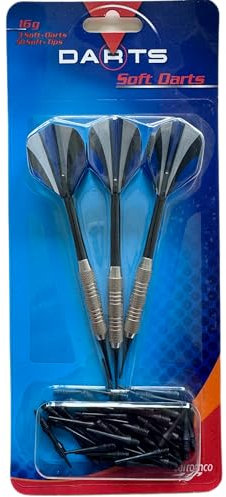 Carromco Softdart Set S – 3 Dartpfeile mit Ersatzspitzen, 16 g Softdarts in Blau/Schwarz, Zubehör für elektronische Dartscheiben