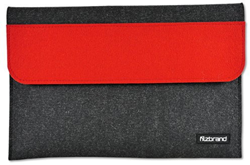 filzbrand MacBook-Tasche Bill aus Filz (Designfilz, ca. 100% Wolle), zweifarbig 13 Zoll mit Klettverschluss, Graphit mit Lasche in Karminrot