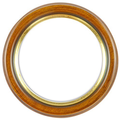 Rundrahmen, runder Bilderrahmen aus Holz im 15x15 cm-Format in nußbaum mit Gold komplett mit Normalglas
