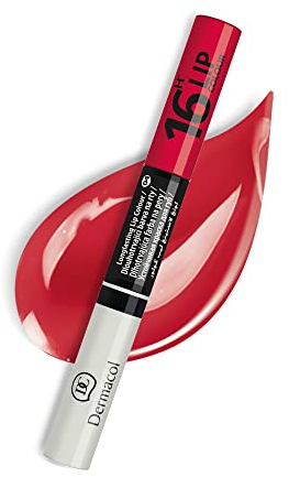 Dermacol - 16-Stunden-Lippenfarbe, hochpigmentierter, glänzender Lippenstift, Zweiphasen-Lippenglanz, Lippen-Makeup-Produkte mit mattem und glitzerndem Finish, Nr. 4 Absoluter roter Lippenstift, 7.1 mL