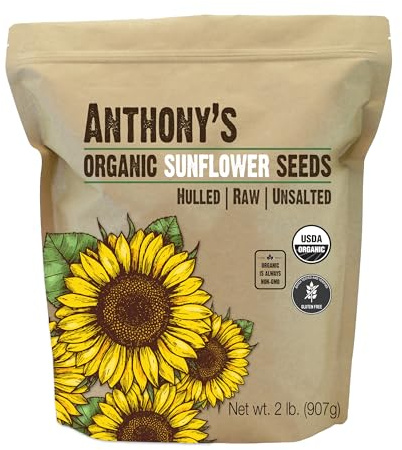 Anthony's Organic Hulled Sunflower Seeds, 2 lb, Raw, Unsalted, Batch Tested and Gluten Free, Keto Friendly