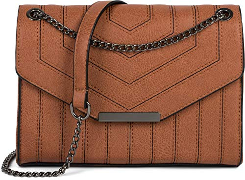 styleBREAKER Damen Umhängetasche mit Ziernähten und Kette, Schultertasche, Handtasche, Tasche 02012308, Farbe:Cognac