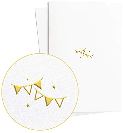 Diese-Klappkarten Karten zum Geburtstag (zwei Stück) mit Wimpel in Goldprägung, Glückwunschkarte als Gutschein oder Geldgeschenk zum Jubiläum, E05