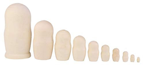 EXCEART Set of 10 Wooden Russian Matryoshka Nesting Dolls DIY Craft Kit for Decor, Beige Stacking Dolls