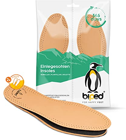 biped 2 Paar Set Leder Einlegesohlen mit Aktivkohle, Ledersohlen gegen Schweißfüße, weiche Leder Einlagen für Damen und Herren Schuhe z2763(48)