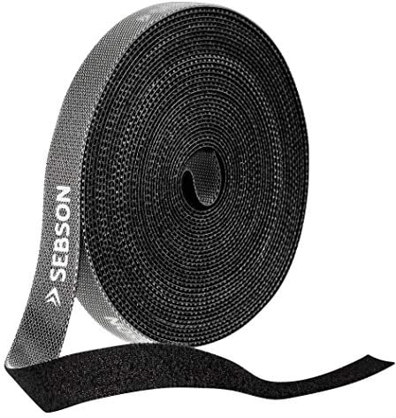 SEBSON Reusable Cable Ties, Black 10m Length, 12mm Width, Adjustable Roll Fastening Tape for Organized Cable Management
