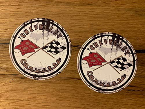 MG068 / 2X Vintage Corvette Flagge Aufkleber 8cm Oldschool Chevy Sticker V8 USa Muscle Car Oldtimer Rennsport Racing Kult