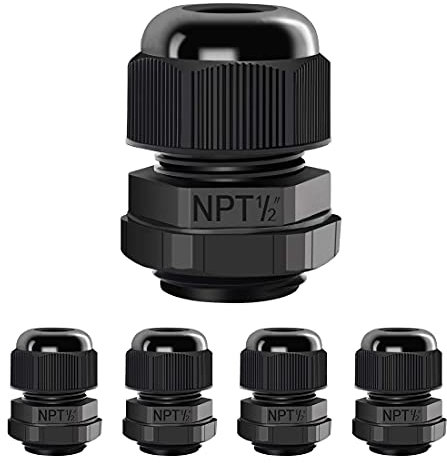 LeMotech 5 Pack NPT 1/2 Cable Glands Waterproof Adjustable 6-12mm Cable Connectors Black Nylon Joints with Gaskets