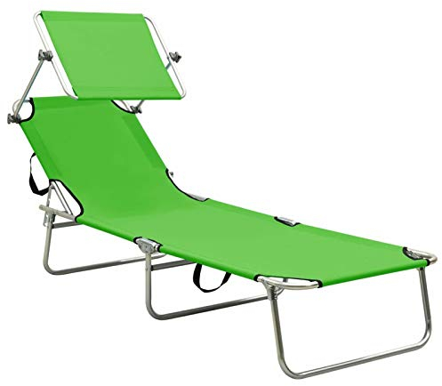 Tidyard Klappbare Sonnenliege mit Dach Klappbare Strandliege Gartenliege Liegestuhl Sonnenschutz Rückenlehne verstellbar Relaxliege Liege Stahl Apfelgrün