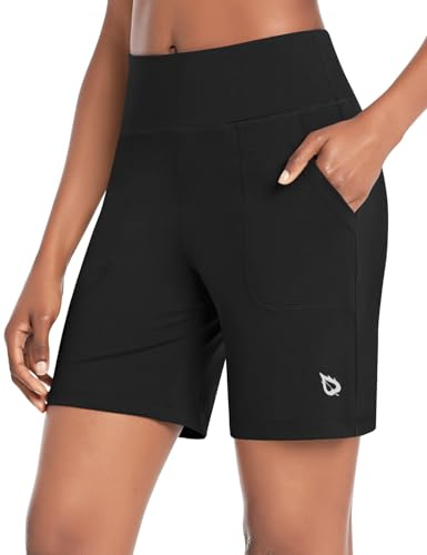 baleaf Women's Bermuda Shorts 7'' Athletic Running with 3 Pockets Black XL
