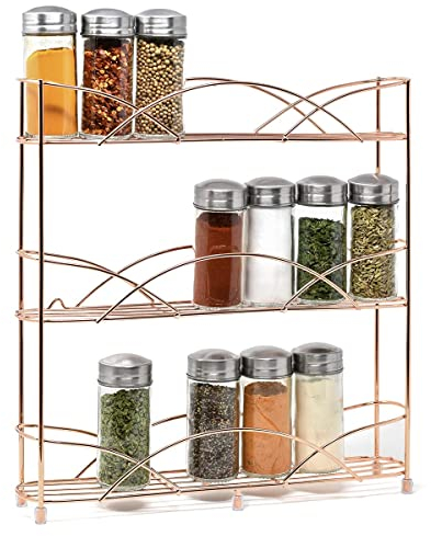 joeji's Kitchen Free Standing Spice Rack Organiser - Perfect Spices & Herbs Storage Holder - Up to 21 Jars Capacity - Suction Cups for Stability - Rose Gold