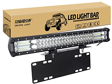 RIGIDON 23 Zoll 58cm 324W Led lichtleiste mit kennzeichenhalterung schwarz, 12V 24V Dreireihige offroad beleuchtung für Auto SUV, LKW, Fahrzeuge 4x4 ATV UTE, 6000K Weiß led scheinwerfer, Wasserdicht