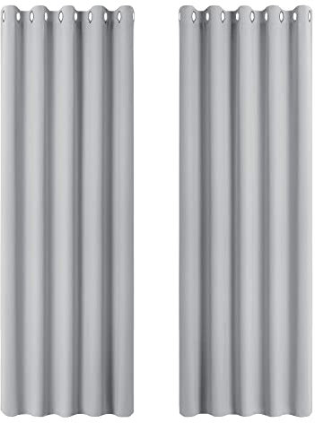 PONY DANCE Blackout Curtain for Home Decoration - Eyelet Thermal Window Curtains 2 Panels Set Elegant Style Energy Saving Long Door Drapes, 66 Inch x 90 Inch (Width x Length), Silver Grey