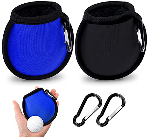 olyee 2 Pack Golf Ball Cleaner Pouch, Golf Ball and Club Clip on Waterproof Washer Pocket Accesorries for Men Ladies and Trolley Cart Bag(Black+Blue)