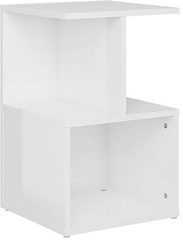 vidaXL Bedside Cabinet with Open Compartments - High Gloss White Engineered Wood Nightstand - Scandinavian Style Bedroom Furniture with Easy Assembly 35x35x55 cm