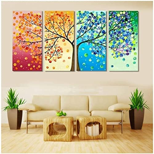 Vier Jahreszeiten Leben Baum Bild Lucky Tree Bild Baum Leinwand Gemälde Stammbaum Poster Kunstdruckt Wand Bilder Leinwand Bild Wohnkultur Rahmenlos 40×80cm×4 StüCk