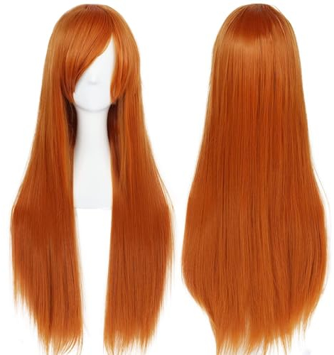 Colorful panda 80 cm / 32'' Damen Langes glattes Haar Perücke mit Pony Schöner Stil Kunsthaar Perücken für Frauen für Cosplay Festival Kostümparty Karneval & Alltag (orange)
