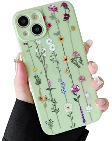 ZTOFERA Floral Soft Case Compatible with iPhone 13 for Girls Women, Ultra Slim Flexible Silicone Protective Phone Case with Cute Climbing Flowers Pattern Shockproof Bumper Cover for iPhone 13, Green